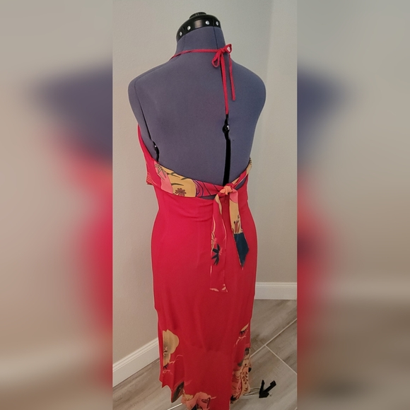 RARE Vintage Y2K Sue Wong Red Floral Halter Dress - Picture 4 of 6